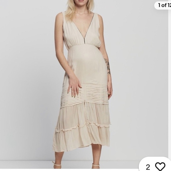 Pampelone Dresses & Skirts - NWT Aura The Label Lauren Midi Dress Plunging V Neck Cream Large Slit Boho Chic